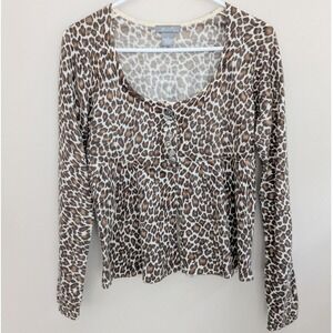 dELiA*s Womens Y2K Leopard Print Babydoll Button Front Long Sleeve Knit Top Sz S